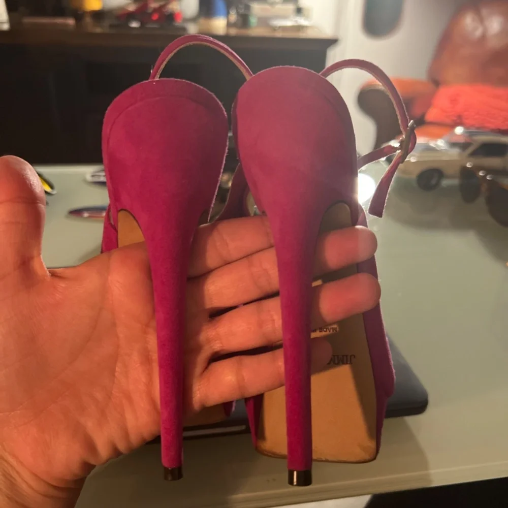 Jimmy Choo Magenta Suede Slingback Pumps - Picture 3 of 4